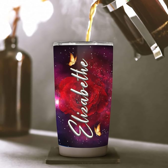 WAZONE Personalized Butterfly Tumbler Cup 20 30 Oz With Lid Custom Floral Name Insulated Travel Mug Coffee Cups Stainless Steel Gifts For Best Friend Women Birthday Anniversary Valentine Day