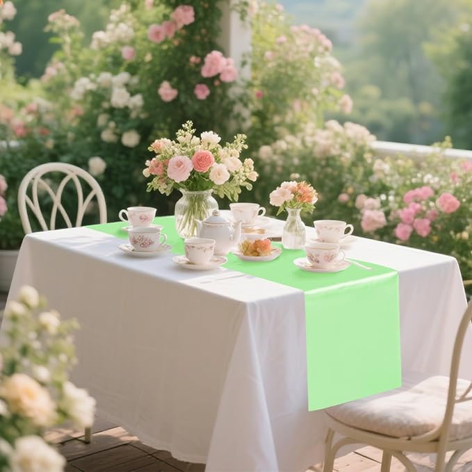 Yblut 10 Pack Satin Table Runner 12 x 108 Inch Long Green Silk Table Runner for Wedding Party Banquet Birthday Decoration