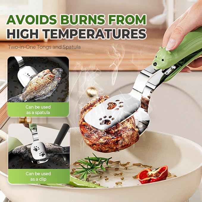 2-in-1 Non-Slip Durable Spatula Tongs,2026 New Kitchen Cooking Tongs Egg Flipper Spatula,Stainless Steel Barbecue Clamp Food Flip Shovel Clip for Steak Fish Bread Pizza,Home Cooking Tool 癤?(MiX)