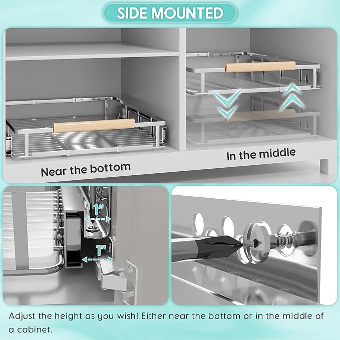 Expandable Pull Out Cabinet Organizer, Adjustable Width:12.3~18.5''W x 22.5''D Under Sink Organizer, Drawer Storage Shelves for Kitchen, Bathroom, Closet, Pantry, Cupboard, Pots, Pans
