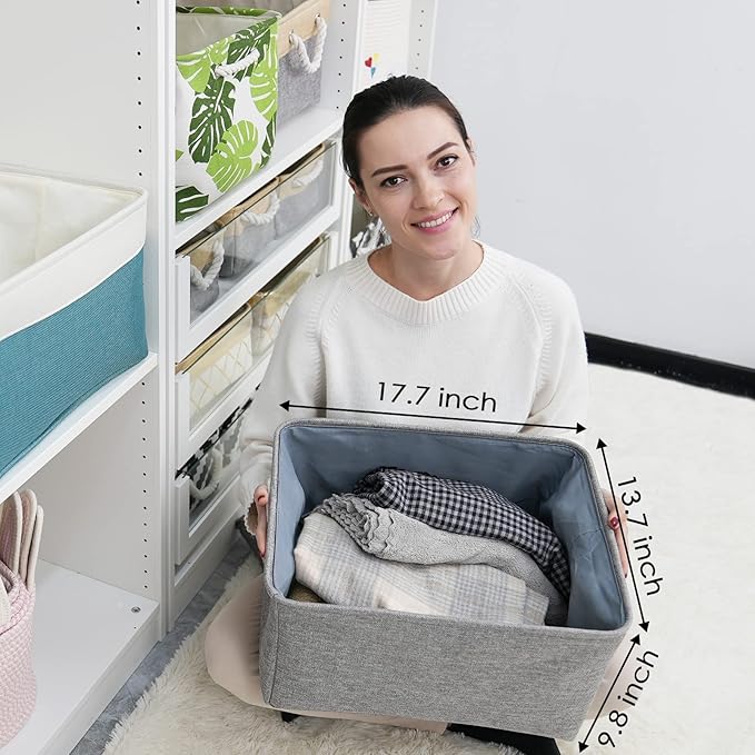TheWarmHome Fabric Storage Bins Baskets for Organizing, Large Sturdy Storage Basket W/Handles, Decorative Foldable Storage Baskets for Shelves Closet Nursery Toy (X Large - 3 Pack 17.7L횞13.8W횞9.8H)