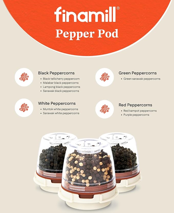 FinaMill Classic Battery Spice Mill ??Battery Operated Salt and Pepper Grinder Set, Includes 2 Interchangeable Spice Pods, Adjustable Coarseness, Ceramic Grinder, LED Light, Kitchen Gifts for Women