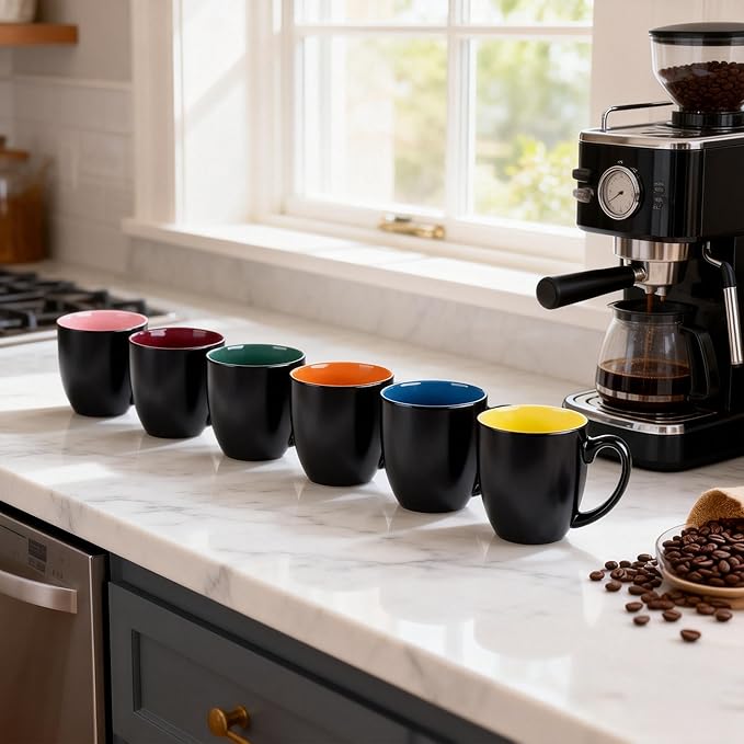 GBhome 16oz Coffee Mugs Set of 6,Ceramic Coffee Mugs for Man, Woman,Restaurant Modern Coffee Mugs Set with handle for Tea/Latte/Cappuccino/Milk/Cocoa. Dishwasher&Microwave Safe,Multi-Color,6 Pack