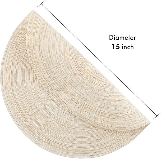 Winknowl Round Braided Placemats Set of 6 Washable Woven Heat Resistant Table Mats for Kitchen Dining Tables 15 inch Round Place Mats (Ivory,6)