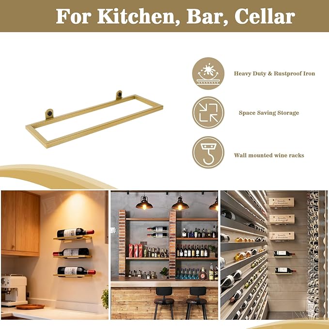 6-Shelf Metal Wall Mounted Wine Rack - Hanging Wine Bottle Holder Organizer for Kitchen, Bar, Home Storage - 6PCS Iron Wine Bottle Display Stand (6PCS-Black)