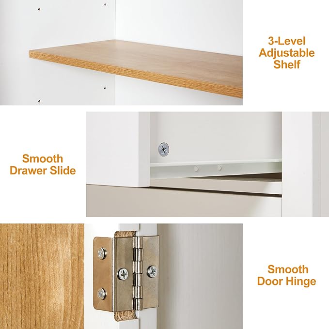 RoyalCraft 70'' Tall Kitchen Pantry Cabinet, Large Storage Cabinet with 8 Door Shelves, White Kitchen Cabinet with 2 Drawers & Adjustable Shelves for Dining Room, Living Room, Laundry