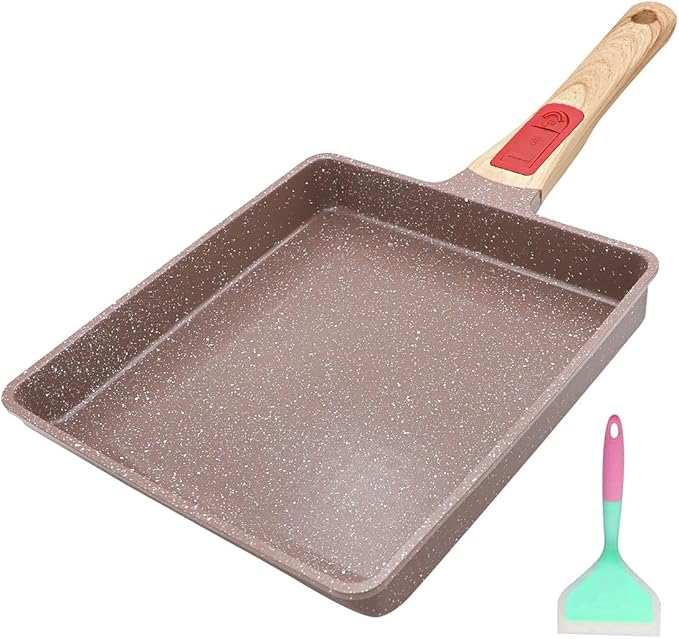 Ceramic Tamagoyaki Pan, Japanese Omelette Pan Nonstick, Rectangle Square Egg Frying Pan Skillet Nonstick, Detachable Handle, PFAS & PFOA-Free, Oven Safe, 9" x 8.2"