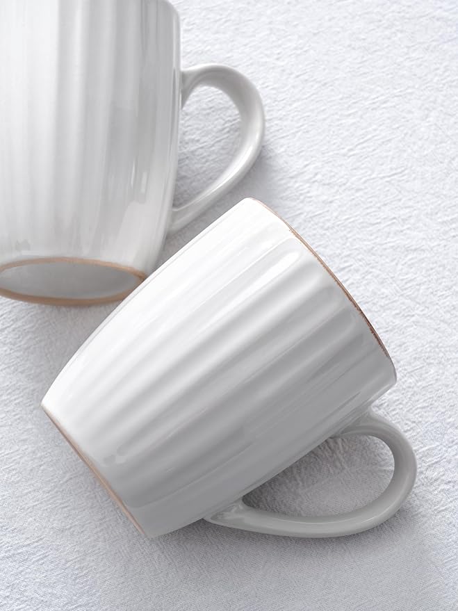 famiware Coffee Mugs Sets for 4, 12 oz Mug Set, Coffee Cups with Handle for Coffee, Tea, Cocoa and Milk, Microwave and Dishwasher Safe, White Stripe