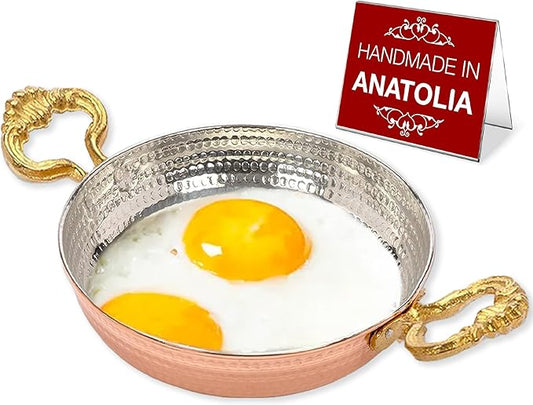 Hakan Copper Egg Pan for Cooking | Handmade Small Frying Pan | Hammered Skillet with Double Handles for Omelette | Authentic Kitchen Cookware & Copper Gifts Idea, 5.5??(14 cm)