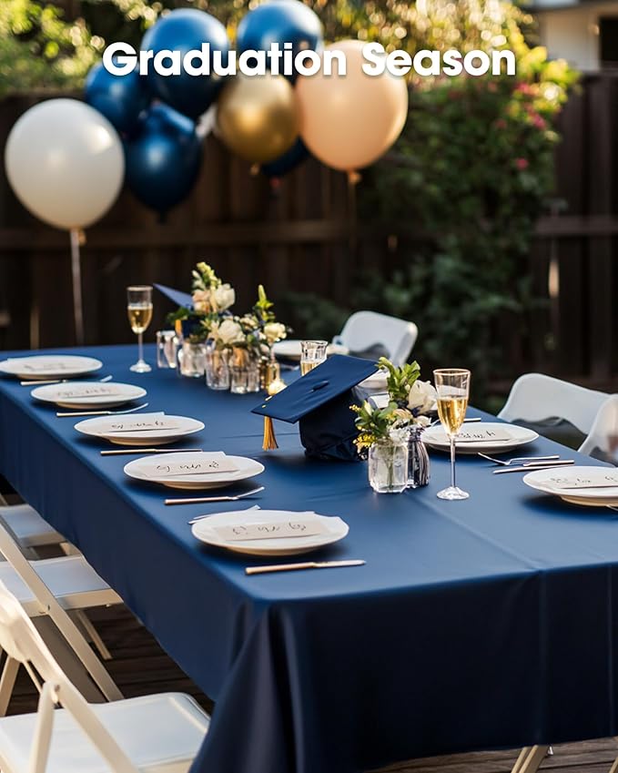 Pureegg Plastic Table Cloth Disposable 12 Pack, 54 x 108 Inch Table Cloths, Graduation Decorations Class of 2025, Graduation Party, Tablecloths, Rectangle, Plastic Cover, Leakproof & Sturdy, Navy Blue