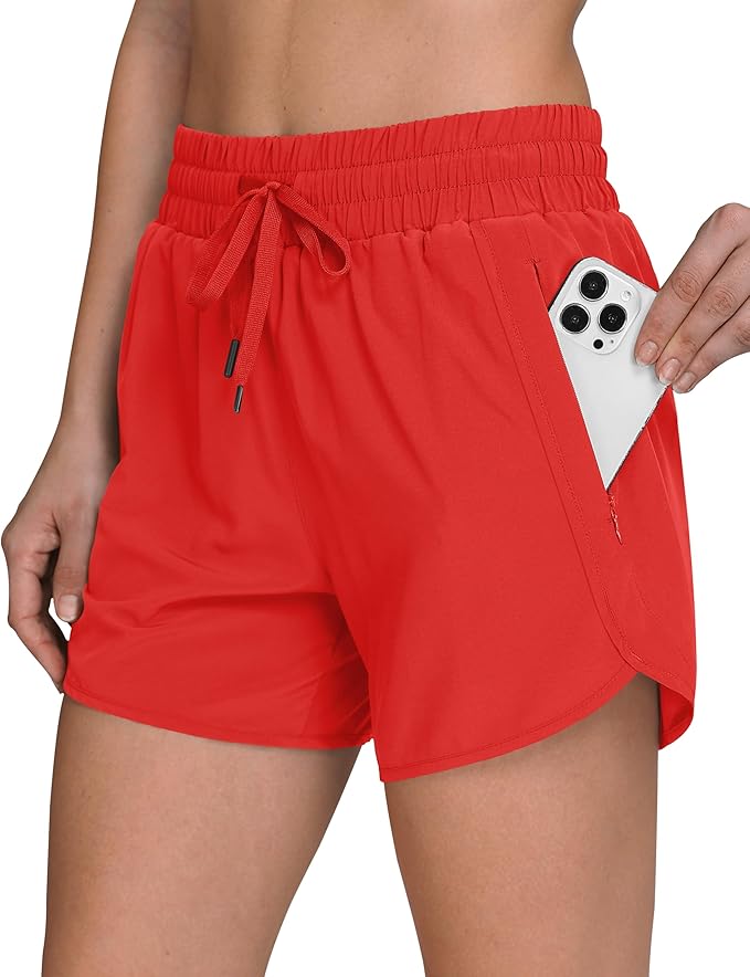 Women's 5" Running Shorts Quick Dry Sporty Athletic Gym Workout Shorts with Zipper Pockets Liner