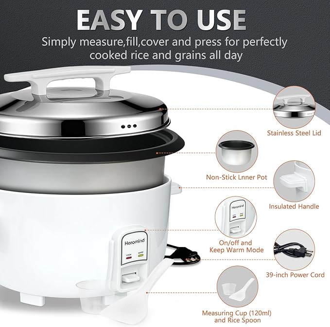 Commercial Rice Cooker, 90-Cup Rice Cooker, 16Qt / 18 L Large Rice Cooker with Nonstick Inner Pot, Fast Cooking and Auto Keep Warm, with Rice Cup and Paddle, Easy to Clean, 1950W