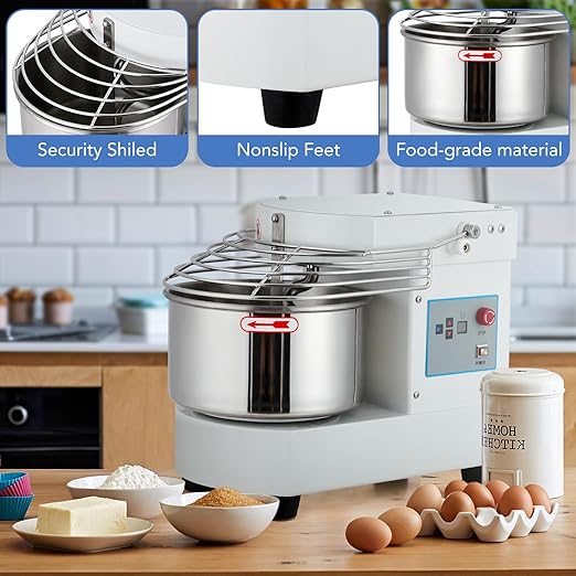 EliteEdge 10.5 Qt Commercial Food Mixer | 650W Dual-Rotation Dough Kneading Machine with Touchscreen Timer | Stainless Steel Bowl & Safety Shield for Bakeries & Restaurants