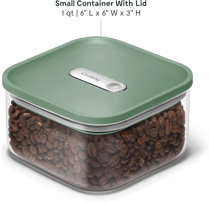 Caraway 1qt Glass Airtight Food Storage Container with Lid ??Non-Toxic, BPA-Free Kitchen Storage Container ??Stackable, Space-Saving Airtight Container for Dry Goods and More - Sage