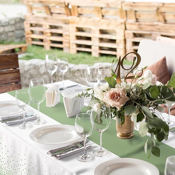 3Pcs White and Sage Green Tablecloth Decorations,Plastic White Table Cloth Printed Green Table Runner Disposable Rectangle Tables Cover for Birthday Wedding Anniversary Graduation Party,54 x108 Inch