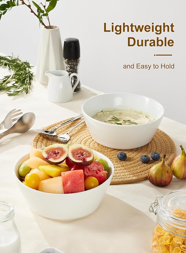 Yedio 32 OZ Large Soup Bowls Set of 4 ??White Porcelain Bowls for Ramen, Cereal, Salad, Pasta, Oatmeal & More ??Microwave, Dishwasher, Oven & Freezer Safe