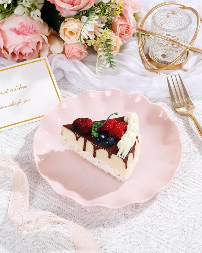 LIYH 20 Pcs 7.5 Inch Pink Scalloped Plastic Plates Reusable - Unbreakable Plastic Cake Dessert Plates for Weddings Party Outdoor Picnics Dishwasher Safe BPA Free (20Guests)