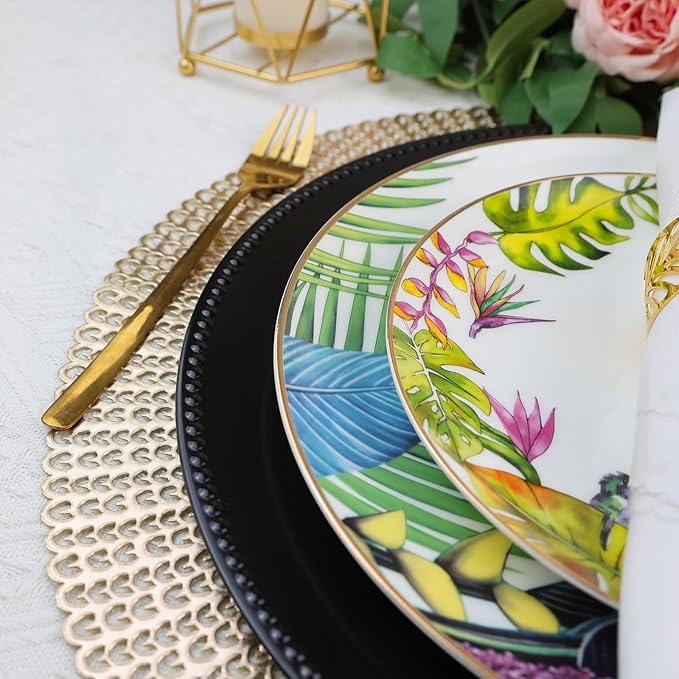 Set of 12 Plastic Black Charger Plates, Elegant Chargers for Table Dinner Decoration, Wedding, Holiday,13"