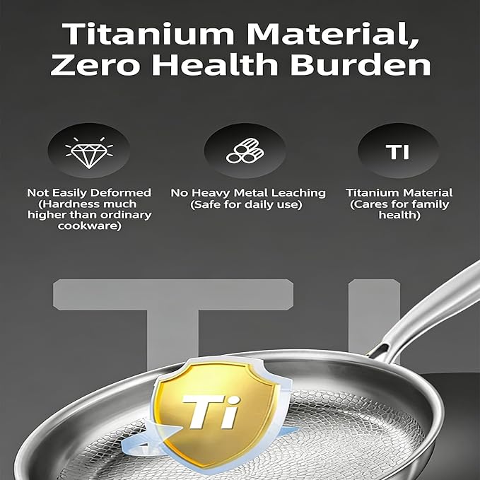 Titanium Pan, 100% Pure Titanium Non-Stick Frying Pan with Lid, Durable Cookware Compatible with All Stovetops Including Induction, Oven Safe, No Coating & Scratch-Resistant (Single pot, 11.02in)