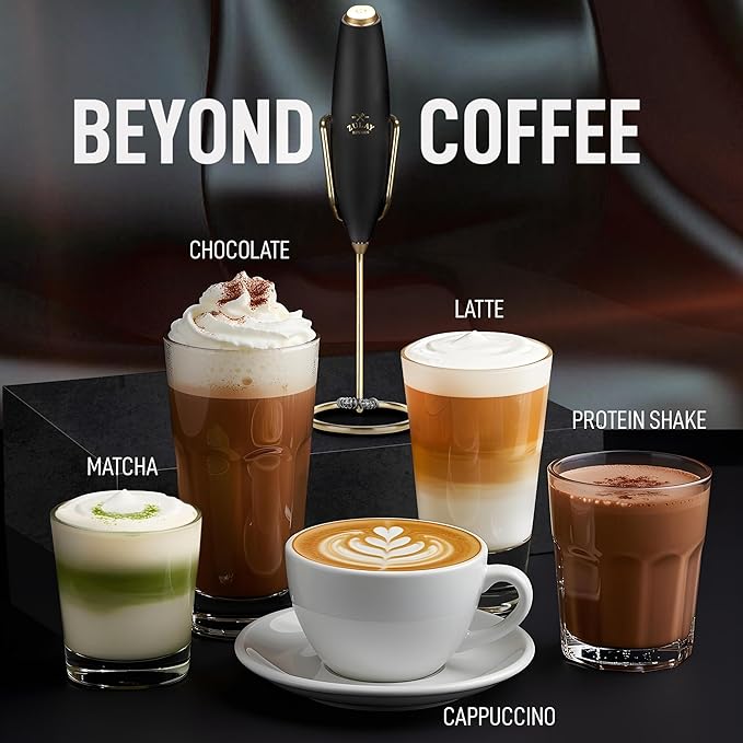 Zulay Kitchen Executive Series Luxury Gift Milk Frother with 4 Duracell Batteries ??Handheld Electric Foam Maker for Coffee, Lattes & Hot Chocolate ??Deluxe Finish, Ultimate Gift for Coffee Lovers