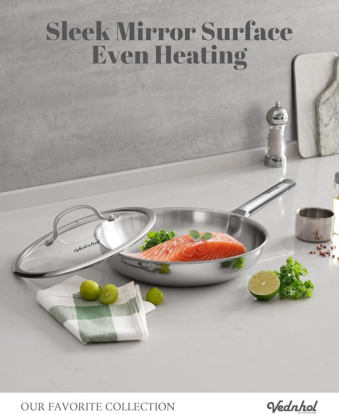Stainless Steel Frying Pan Set with Lids 8"&10"&12",8 Inch Skillet+10&12 Inch Stainless Steel Pans with Lids,Frying Pan,Tri-Ply,PFOA&PTFE Free,Dishwasher&Oven Safe,Induction Compatible
