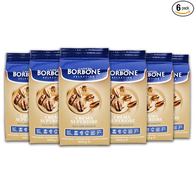 Caff챔 Borbone Whole Bean Coffee, Crema Superiore, Arabica and Robusta Blend - Roasted and Freshly Packaged in Italy - 2.2 Pound Bag (Pack of 6)