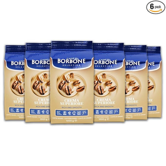 Caff챔 Borbone Whole Bean Coffee, Crema Superiore, Arabica and Robusta Blend - Roasted and Freshly Packaged in Italy - 2.2 Pound Bag (Pack of 6)