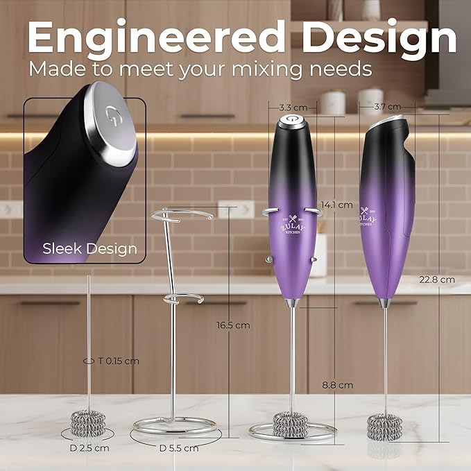 Zulay Kitchen Patented Tornado Triple Whisk Milk Frother with 4 Duracell Batteries ??Handheld Foam Maker for Coffee, Lattes, Matcha & Hot Chocolate ??Rich, Creamy Froth in Seconds