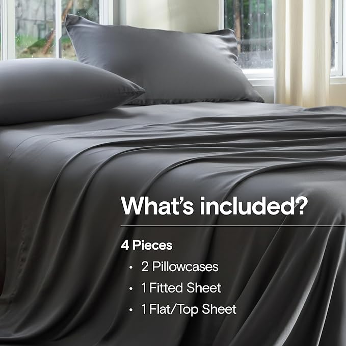 DOZ Sheet Set, 100% Viscose derived from Bamboo, Organically Grown, Buttery Soft, Cooling Sheets, High GSM, Deep Pockets - 4 Piece - 2 Pillowcases 1 Fitted 1 Top Sheet (Storm, Queen)