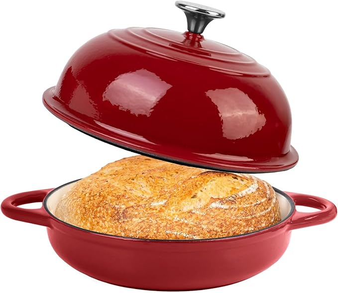 Dutch Oven for Bread Baking, 5.4 Quart Dutch Enameled Cast Iron Bread Oven, Dutch Oven for Sourdough Bread Baking, Oven Safe up to 500째 F, 25 cm Red
