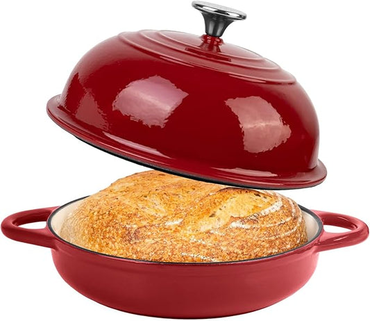 Dutch Oven for Bread Baking, 5.4 Quart Dutch Enameled Cast Iron Bread Oven, Dutch Oven for Sourdough Bread Baking, Oven Safe up to 500째 F, 25 cm Red