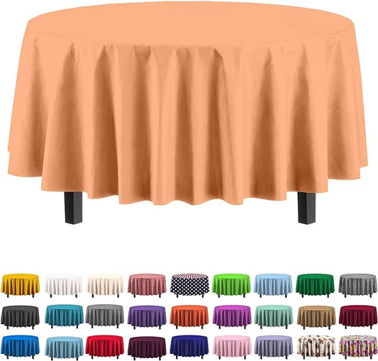 Party Solids Pack Of 6 Premium Plastic Tablecloth 84 Inch Round Plastic Table Cover - Peach