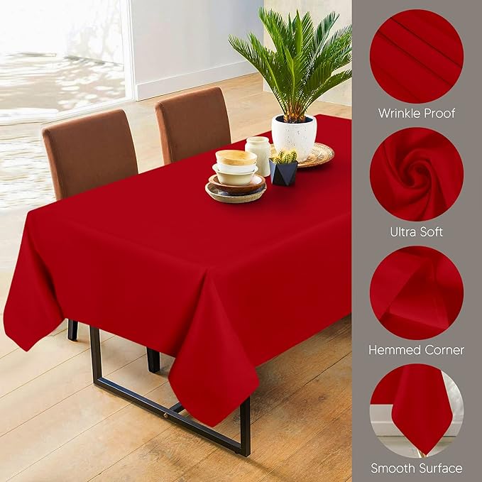 Utopia Kitchen Rectangle Table Cloth 2 Pack(60x102 Inches, Red), Tablecloth Machine Washable, Polyester Table Cover for Dining, Buffet Parties, Picnics, Events, Weddings and Restaurants