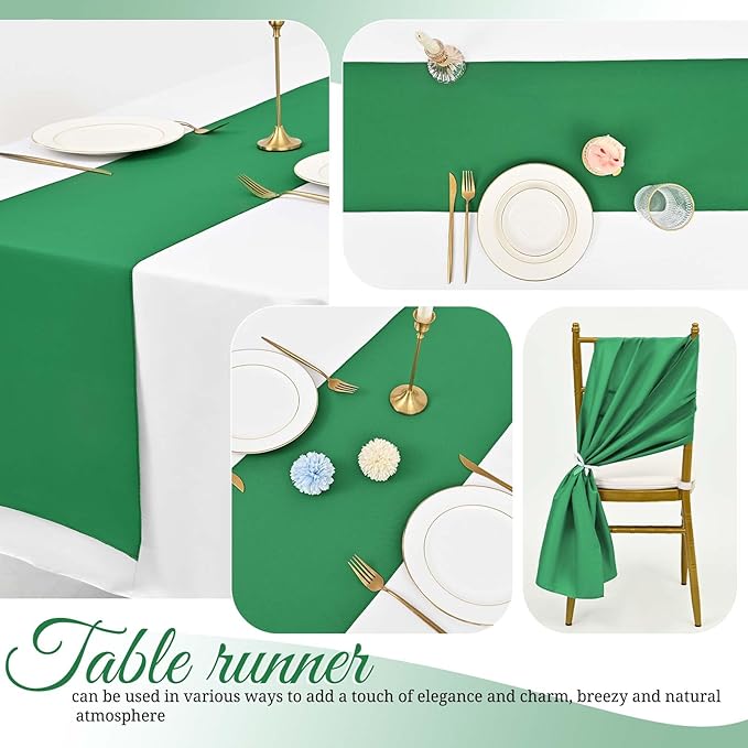 12 Pack Green Table Runner 9FT Polyester Table Runners,12x108 inch Rustic Farmhouse Table Runner, Washable and Reusable Table Runners for Wedding Birthday Parties Banquet Christmas
