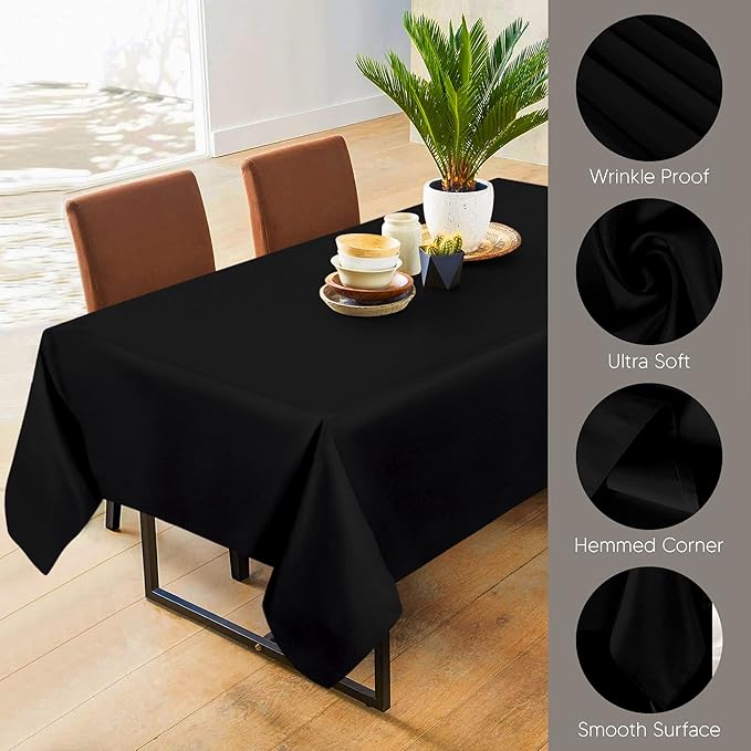 Utopia Kitchen Rectangle Table Cloth 2 Pack(60x120 Inches, Black), Tablecloth Machine Washable, Polyester Table Cover for Dining, Buffet Parties, Picnics, Events, Weddings and Restaurants