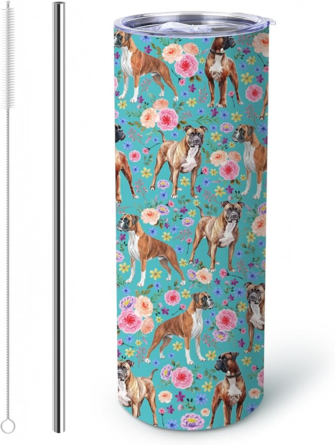 Yogusut Boxer Dog Gifts for Women, 20oz Stainless Steel Insulated Tumbler Travel Mug Cup with Lid Straw Brush, Gifts for Dog Mom Dog Lover