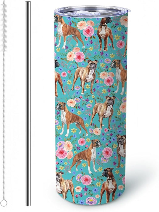 Yogusut Boxer Dog Gifts for Women, 20oz Stainless Steel Insulated Tumbler Travel Mug Cup with Lid Straw Brush, Gifts for Dog Mom Dog Lover