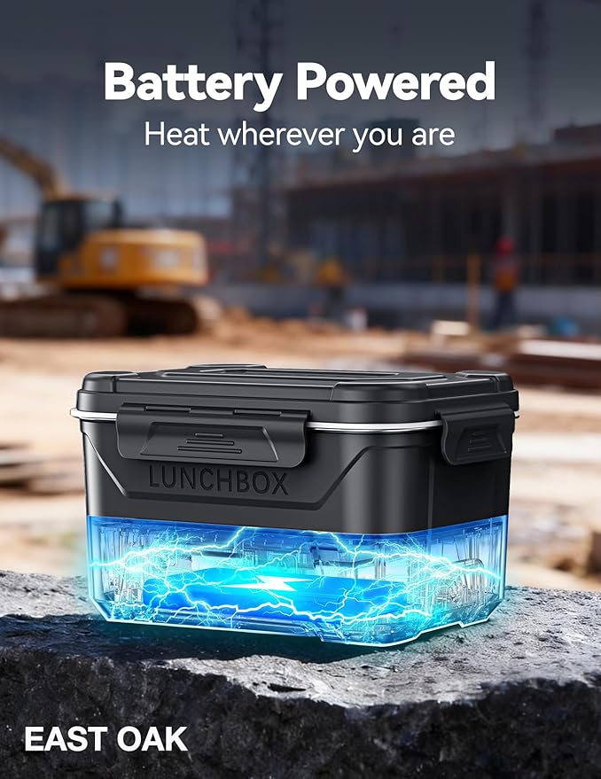 EAST OAK Cordless Electric Lunch Box for Adults,5.5 Cups Rechargeable Self Heating Lunch Box-Automatic Heating,Food Warmer with Memory Function & Automatic Keep Warm,Perfect for Work and Trip(Black)