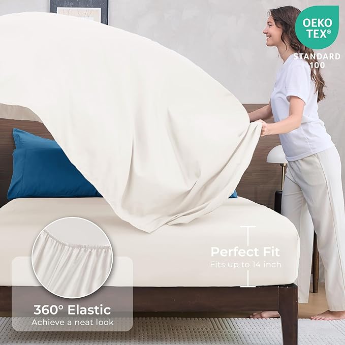 HEVUMYI Teal Blue & Ivory Twin Comforter Set - 5-Piece All Season Bed in a Bag Twin, Ultra Soft Bedding Set with Comforter, Flat Sheet, Fitted Sheet, Pillowcases, Pillow Shams, Teal Blue & Ivory