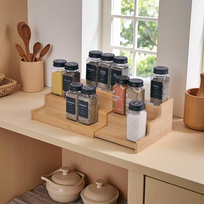 JinDoWin Spice Rack Organizer For Cabinet, Spice Organization For Cabinet, Spice Rack For Countertop,15.7 Inch Adjustable Seasoning Organizer Spice Organizer (2 Pack, Medium)
