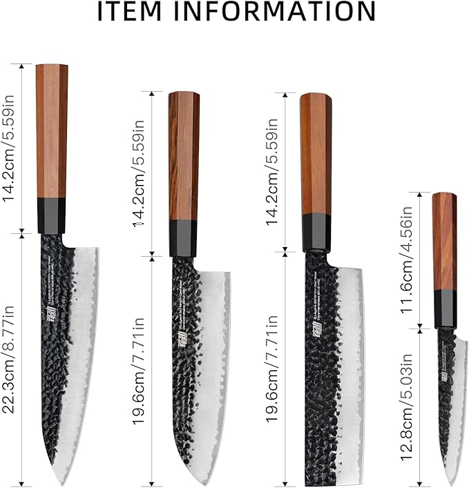 FINDKING Dynasty Series 4PCS Kitchen Knife Set, Professional Japanese Chef Knife Set, 9Cr18MoV High Carbon Steel Blade, African Rosewood Octagonal Handle, for Meat, Fruits, Vegetables