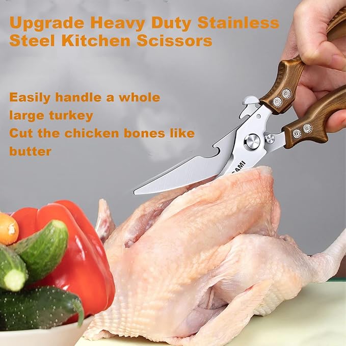 AUDAMI Premium Kitchen Shears 2-Pack Heavy Duty Poultry & Meat Scissors, Bone Shears for Cooking