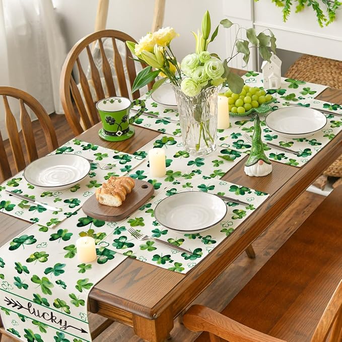 Artoid Mode Lucky Shamrock St. Patrick's Day Placemats Set of 6, 12x18 Inch Seasonal Spring Table Mats for Party Kitchen Dining Decoration