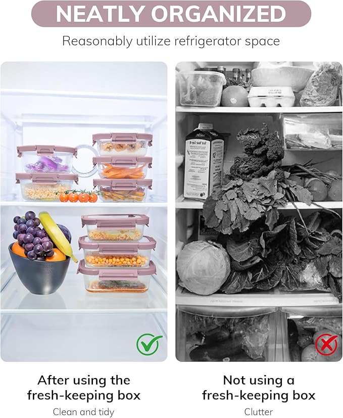 2-Pack Glass Food Storage Containers with Tempered Lids (21.3oz/2.7cup) - Airtight Snap Lock, Microwave & Oven Safe (-4?? 950째F), Freezer to Baking Dish, BPA-Free, Gift Box (Pink)