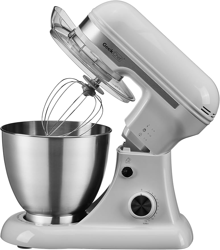 Geek Chef 3-IN-1 Stand Mixer, 4.8QT, 12 Speeds Tilt-head Food Mixer with Dough Hook, Whisk, Beater and Digital Scale with App, Gray