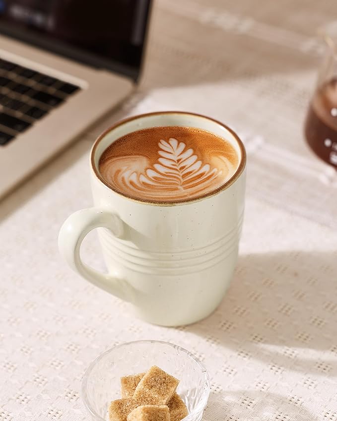 famiware Jupiter Coffee Mugs Set of 4, 14 OZ Coffee Mug, Microwave and Dishwasher Safe, Coffee Cups with Handle for Coffee, Tea, Cocoa, Milk, Vanilla White