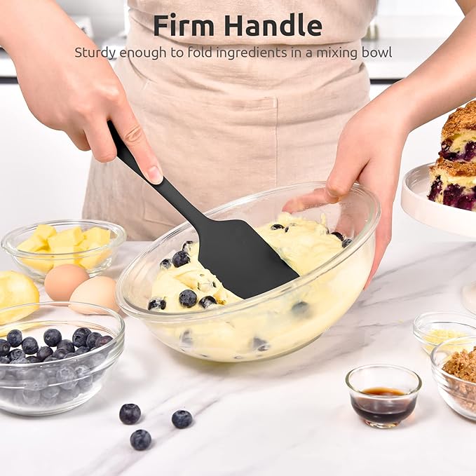 U-Taste Flat Spatula & Spoon Spatula: 11.38in 600쨘F Heat Resistant Silicone Bowl Scraper, Flexible Rubber Kitchen Cooking Mixing Utensil with Upgraded Non-Stick Surface (Set of 2, Black)