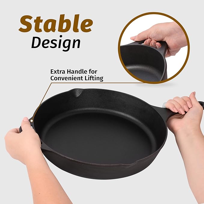 Zulay Kitchen Pre-Seasoned Cast Iron Skillet ??12.5 Inch Heavy Duty Frying Pan for Indoor & Outdoor Cooking ??Oven, Stovetop, Induction, Grill & Campfire Safe