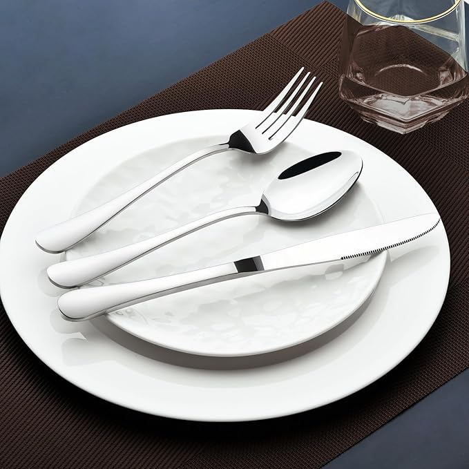 60 Piece Silverware Set for 12, Heavy Duty Stainless Steel Flatware Utensils Cutlery Set Including Steak Knife Fork and Spoon, Dishwasher Safe竊똆ift Package for Wedding Housewarming