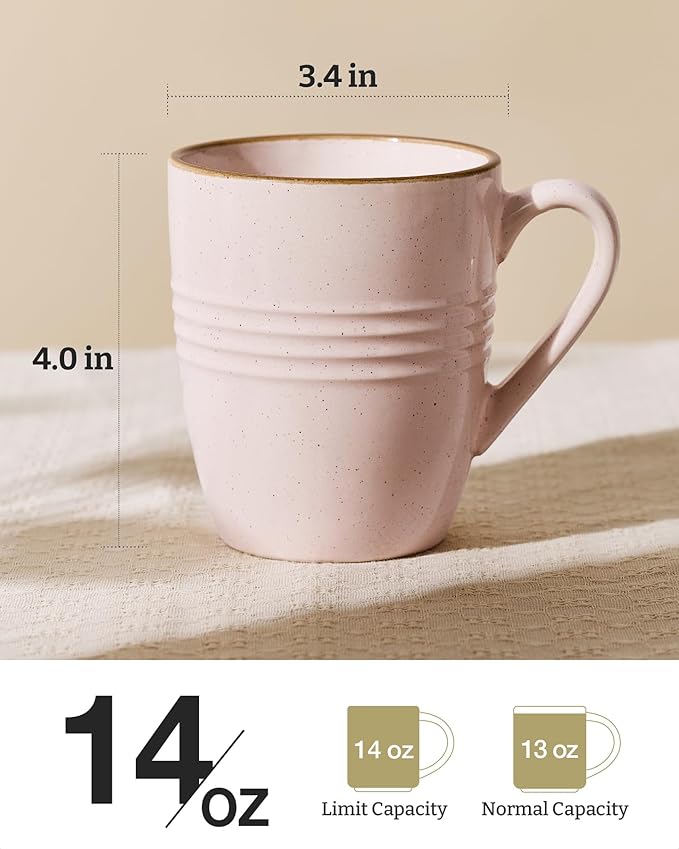 famiware Jupiter Coffee Mugs Set of 4, 14 OZ Coffee Mug, Microwave and Dishwasher Safe, Coffee Cups with Handle for Coffee, Tea, Cocoa, Milk, Light Pink